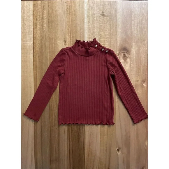Janie and Jack Girls 2T Red Ribbed Ruffle Trim Turtleneck Sweater - Picture 1 of 6